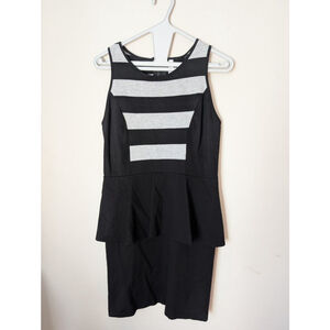 Kensie Black & Gray Striped Peplum Dress M, Women's